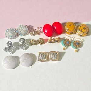 Vintage Lot Of 10 Earrings Gold And Silver Tones 6 Brands Multicolor Signed